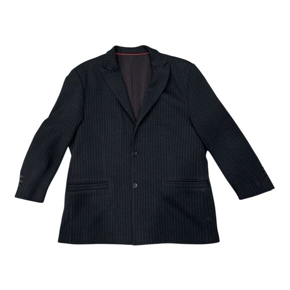 Mens Ross Graison Black Pinstriped  Wool Sports Coat 48R - Picture 2 of 7